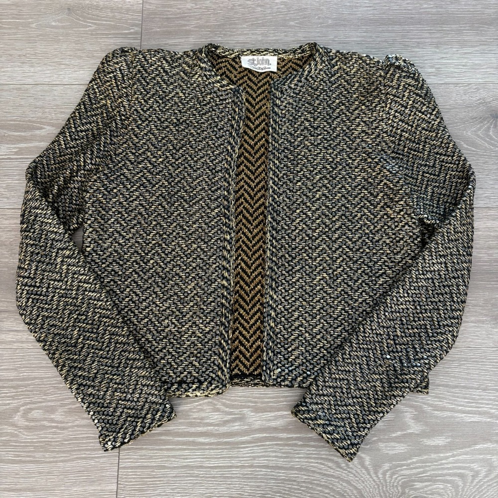 Vintage 90s St.‎ John For Saks Fifth Avenue Womens Black Gold Sequins Jacket S